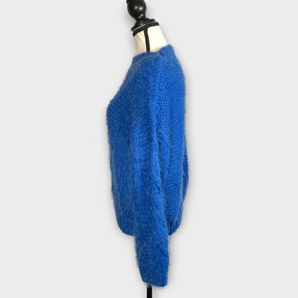 RENEE C Cable Knit Eyelash Sweater SMALL Royal Blue Cozy NEW - Picture 2 of 11